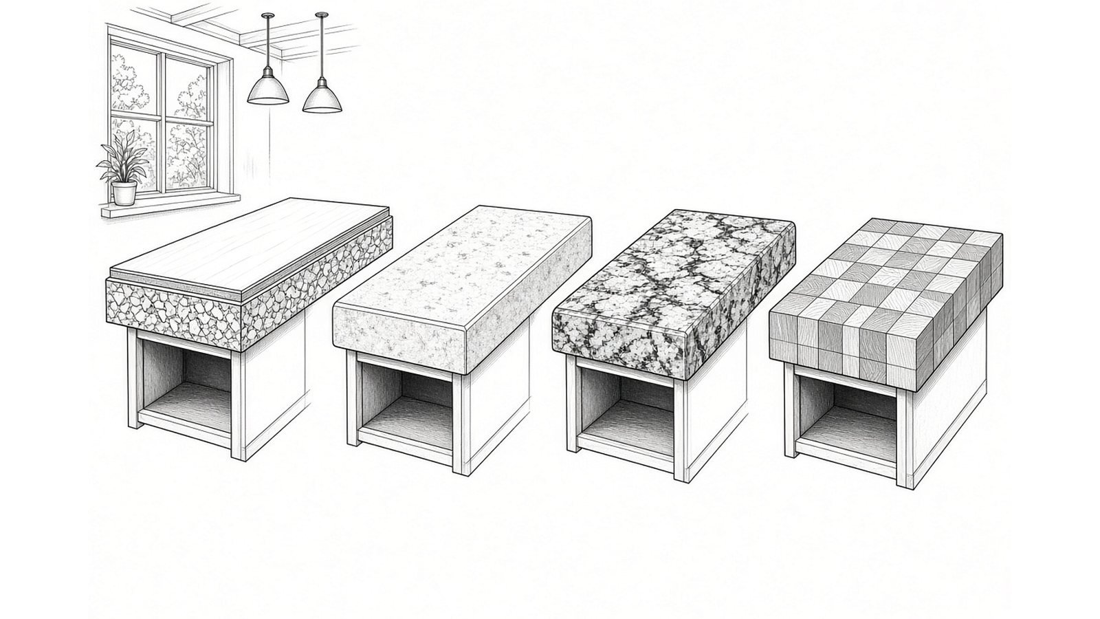 The four main materials and what they cost — Choosing Countertops: Laminate, Quartz, Granite, and Butcher Block Compared